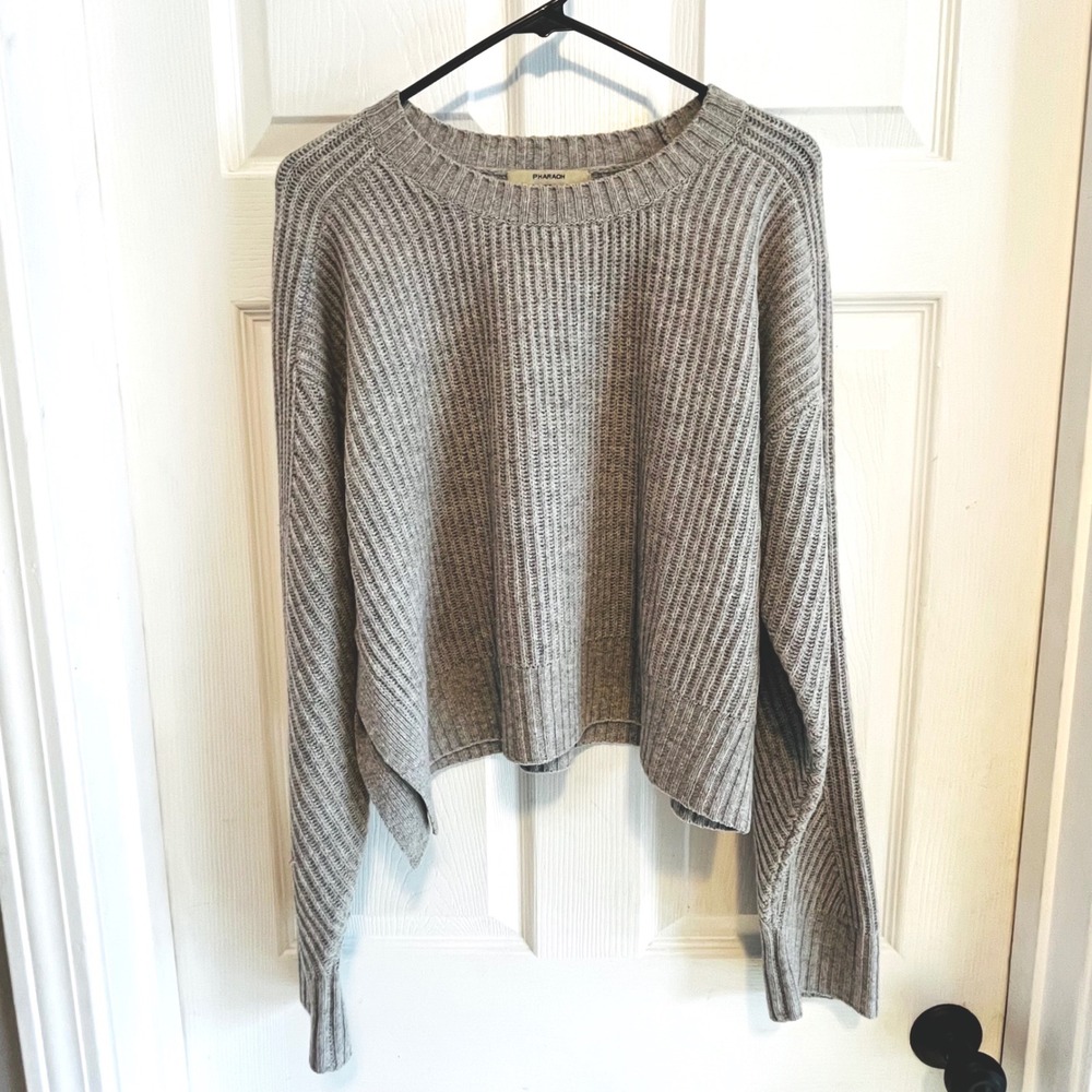 PHARAOH Knit Sweater Grey Wool Cashmere Blend Cropped Pullover Quiet Luxury M